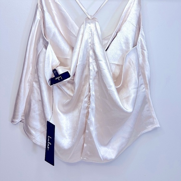 NWT Lulus Hold On To Love Satin Cowl Neck Cami Crop Top Beige Size Large - Picture 5 of 13